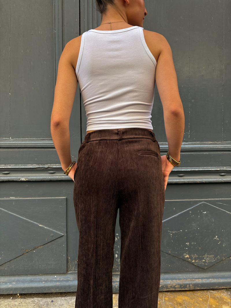 Pantalon de tailleur chic marron en velours