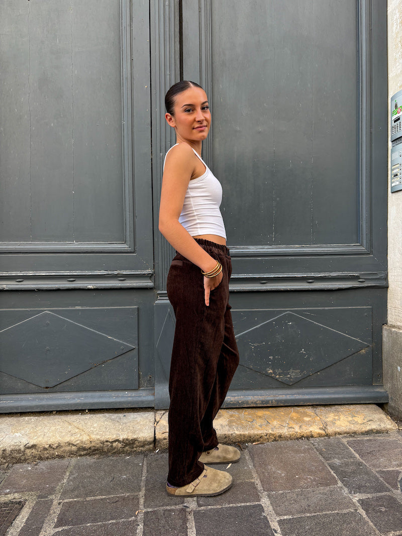 Pantalon de tailleur chic marron en velours