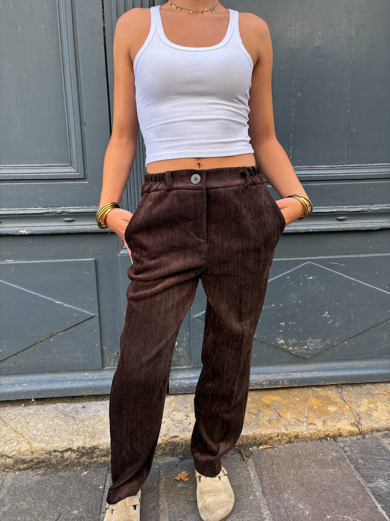 Pantalon de tailleur chic marron en velours