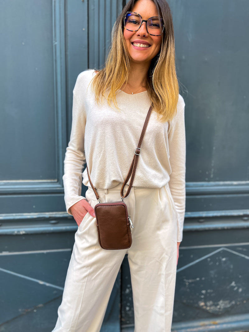 Étui de téléphone en cuir marron