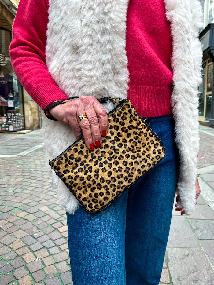 Sac bandoulière en cuir imprimé léopard