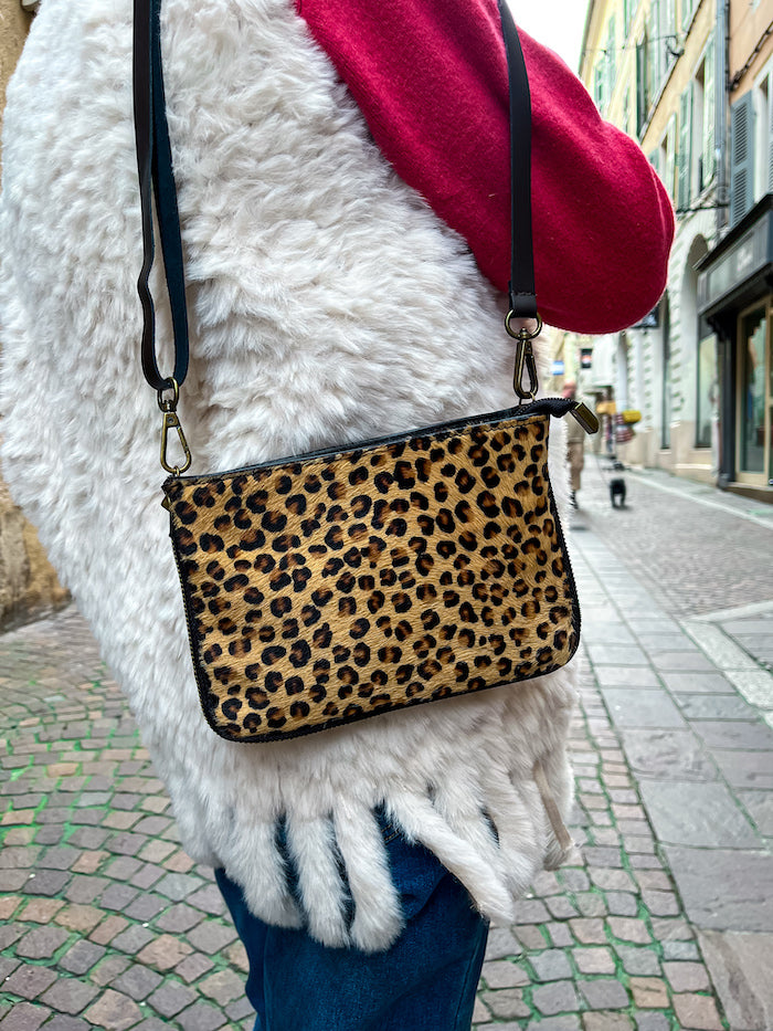 Sac bandoulière en cuir imprimé léopard