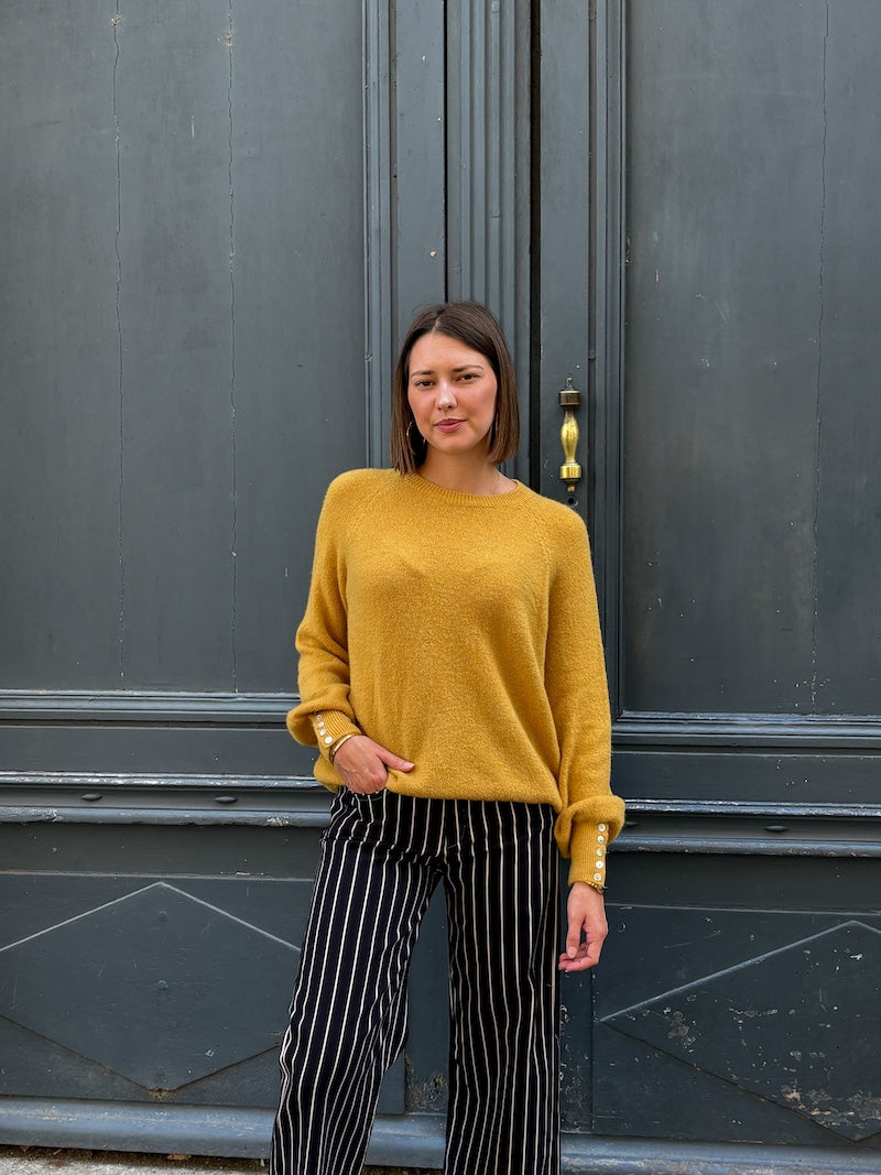 pull tendance couleur jaune moutarde pour femme