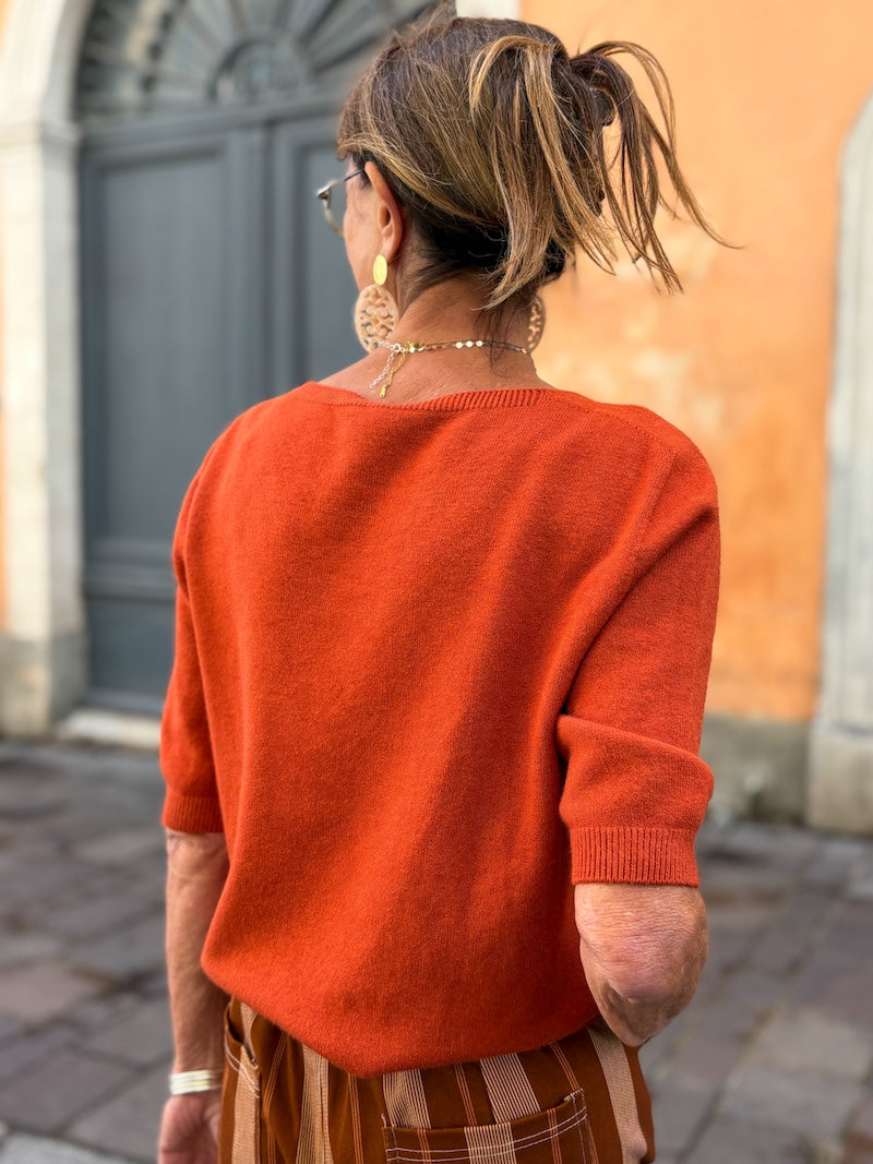 Pull en maille à manches 3/4 et col V