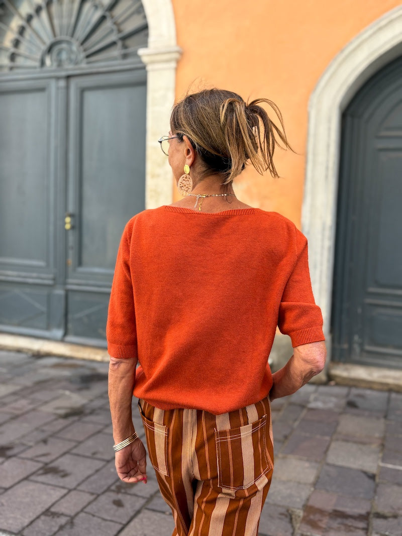 Pull en maille à manches 3/4 et col V
