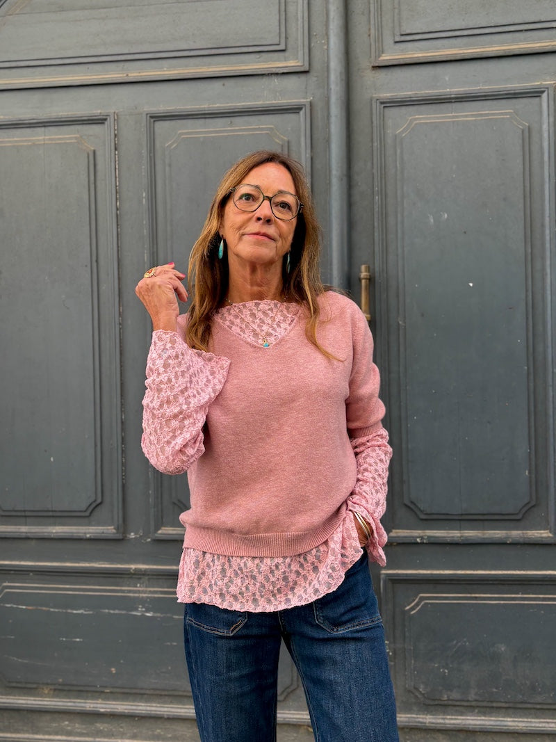 Pull en maille à manches 3/4 et col V
