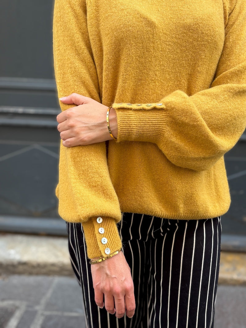 pull col rond mi saison automne jaune moutarde tendance pour femme