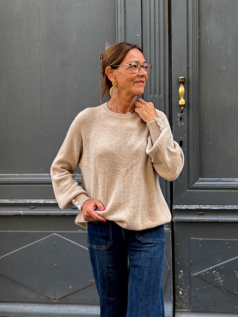 pull col rond blanc cassé tendance pour femme