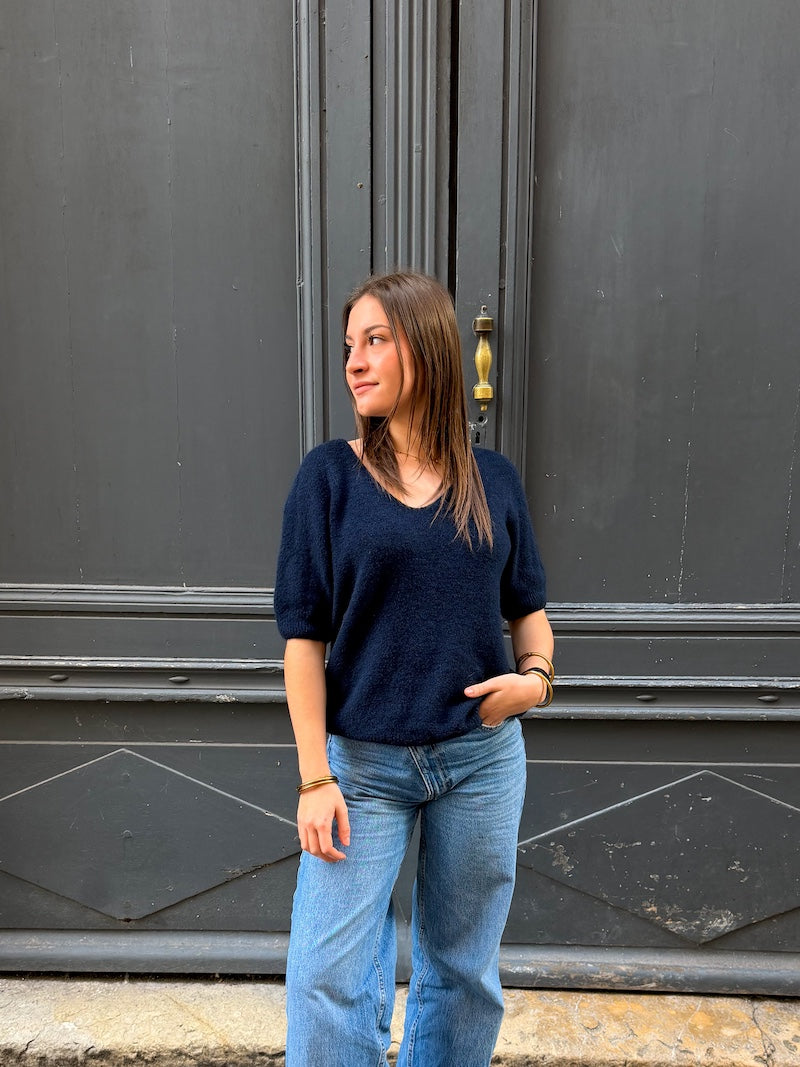 Pull à manches courtes en bébé alpaga