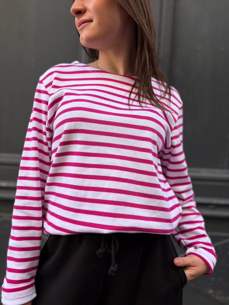 T-shirt à manches longues rayé rose et blanc - Love by MD