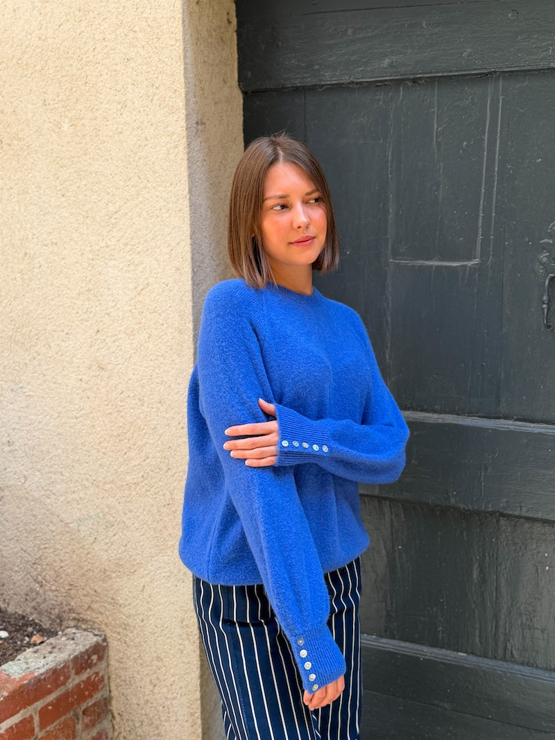 pull col rond en laine bleu tendance pour femme