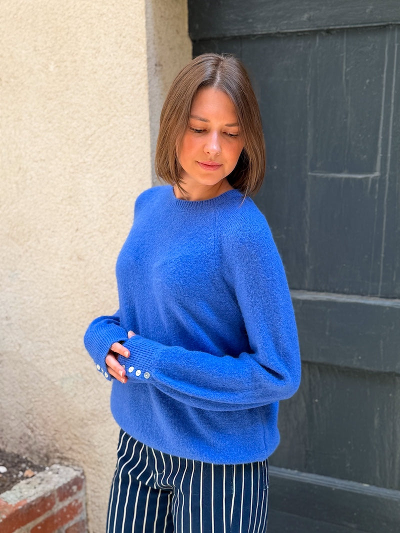 pull bleu électrique tendance pour femme en laine mi saison automne