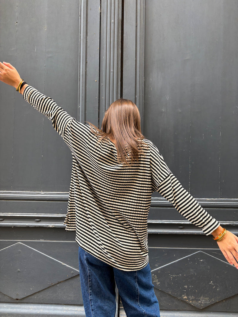 Pull marinière blanche et noire Banditas from Marseille - Maraide