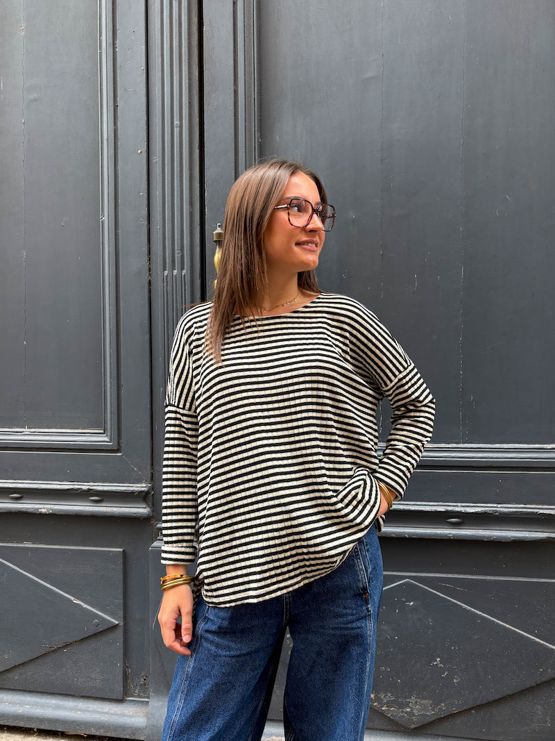 Pull marinière blanche et noire Banditas from Marseille - Maraide