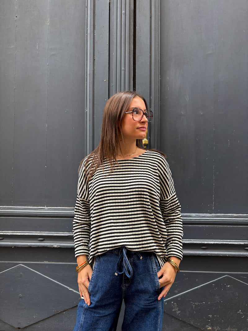 Pull marinière blanche et noire Banditas from Marseille - Maraide