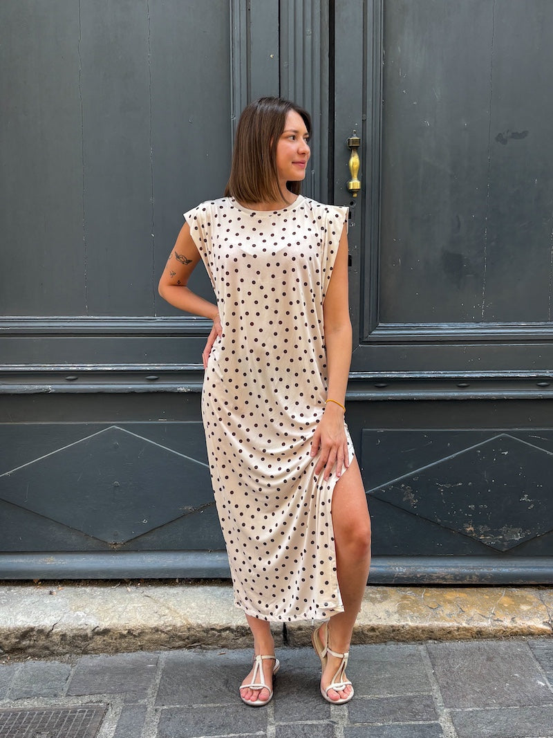 Robe blanche longue à pois tendance