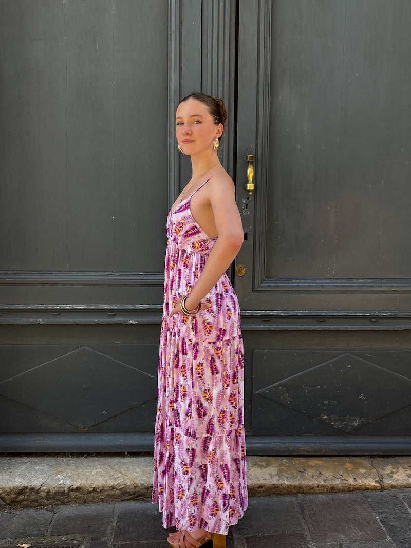 Robe à fines bretelles rose bohème