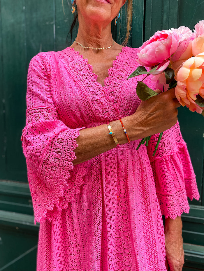 Robe bohème en dentelle rose