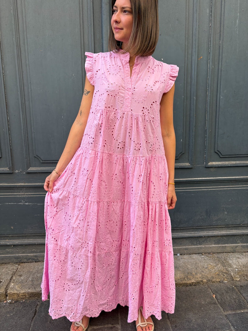 Robe longue en dentelle rose - Bohème chic