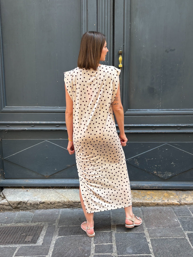 Robe blanche longue à pois tendance