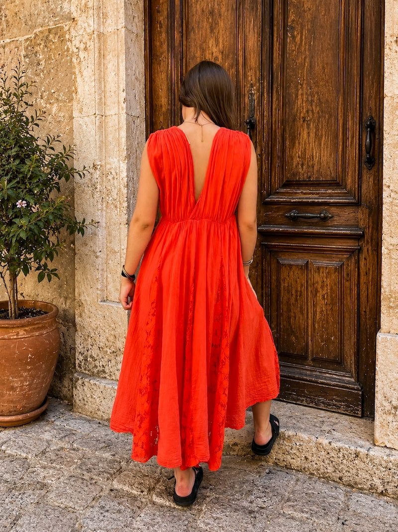 Robe en dentelle bohème-chic orange