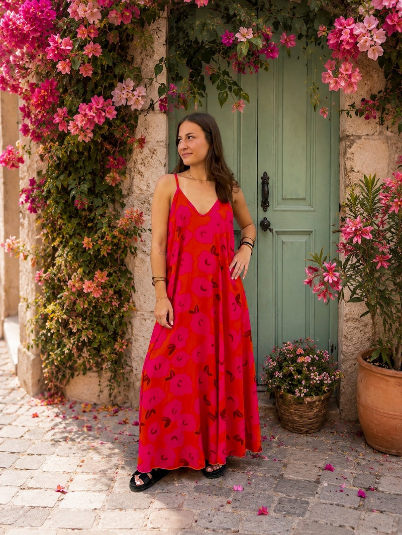 Robe fluide longue à fleurs - bohème chic