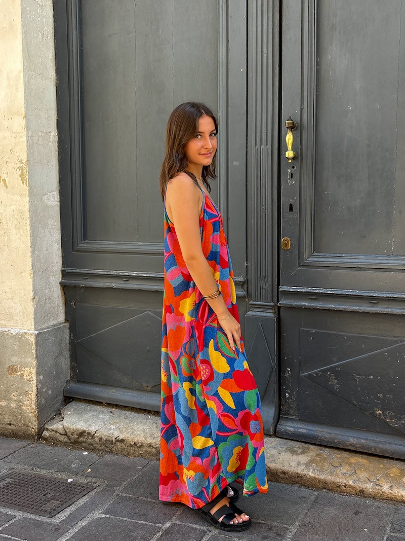 Robe longue à fleurs multicolores - Bohème et tendance