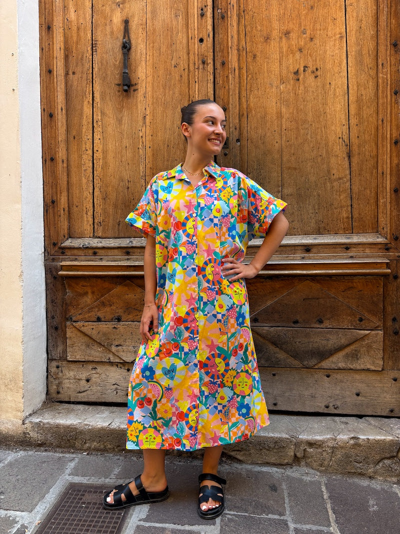 Robe chemise bohème chic motif coloré