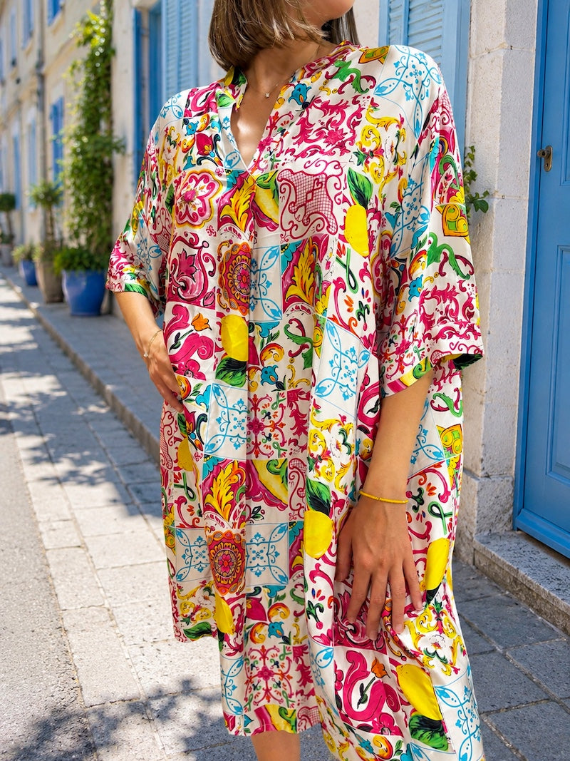 Robe fluide en viscose imprimé coloré