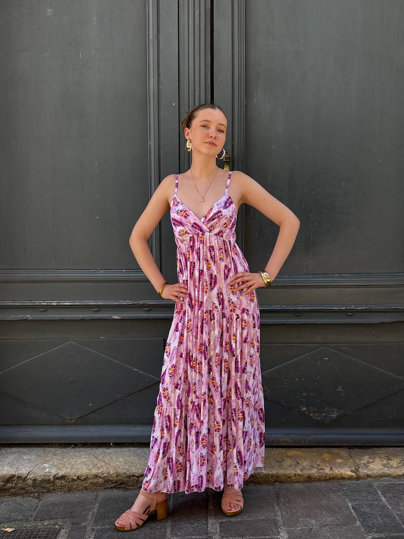 Robe à fines bretelles rose bohème