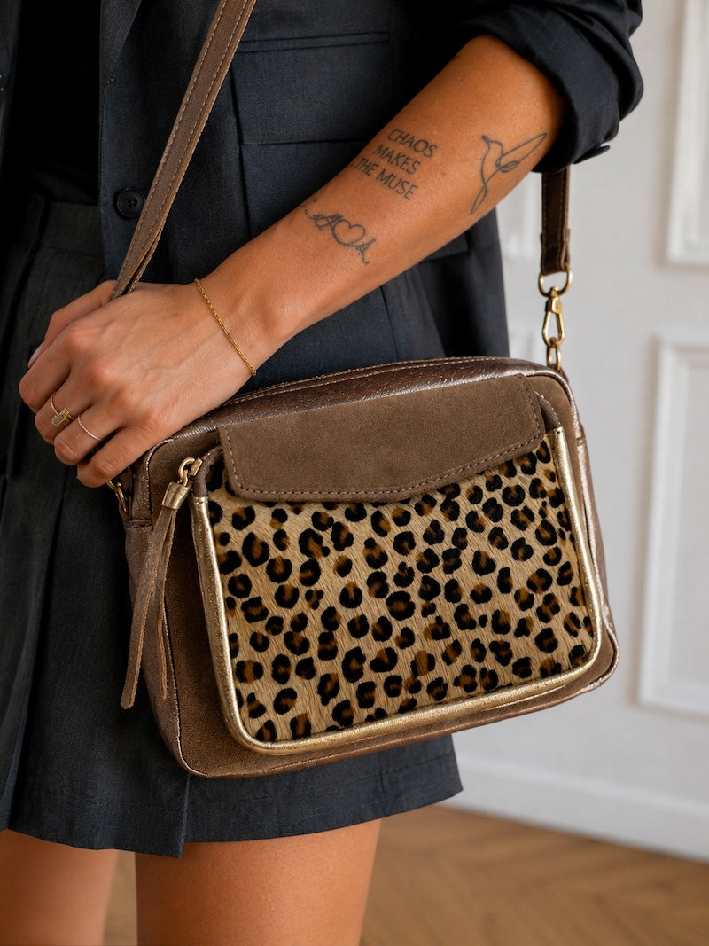 Sac à main en cuir léopard