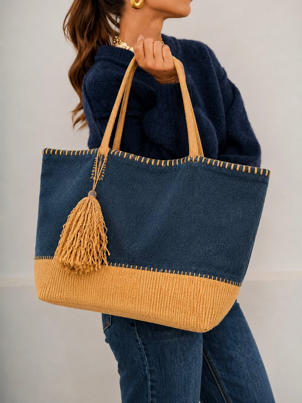 Sac cabas en tissu bleu marine