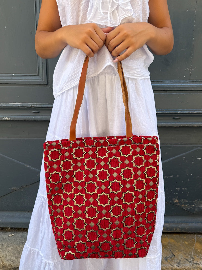 Sac marocain en cuir et tissu