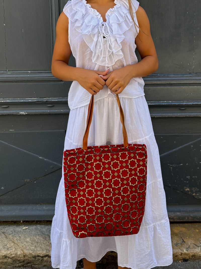 Sac marocain en cuir et tissu