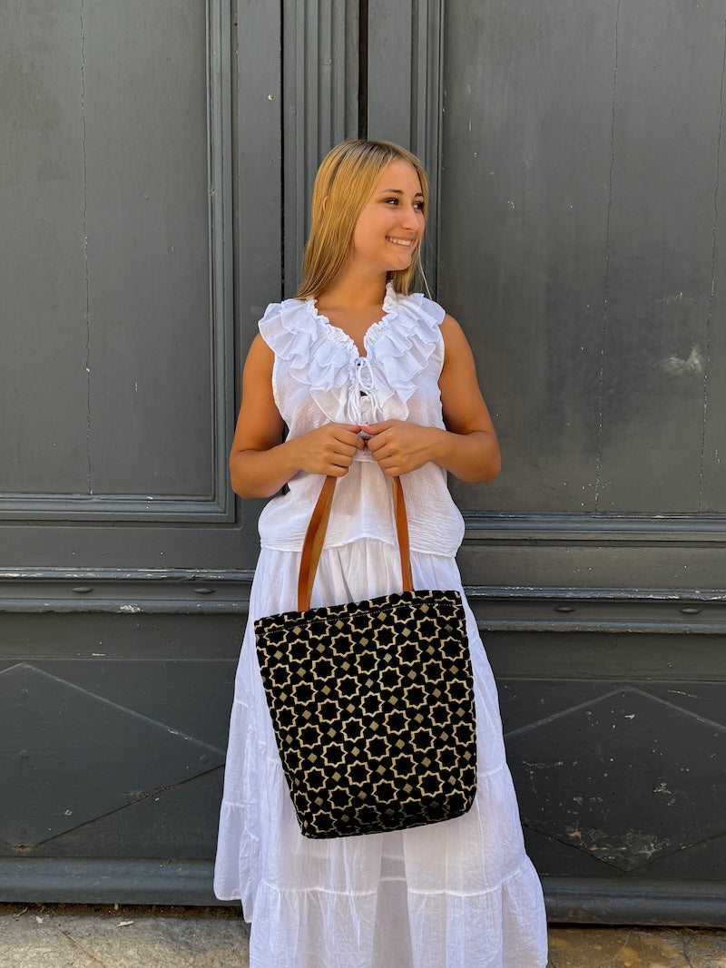 Sac marocain en cuir et tissu