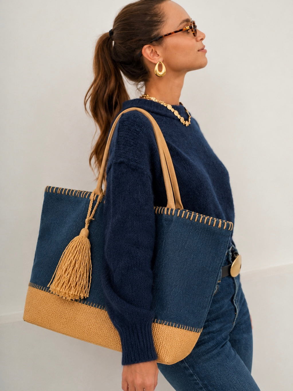 Sac cabas en tissu bleu marine