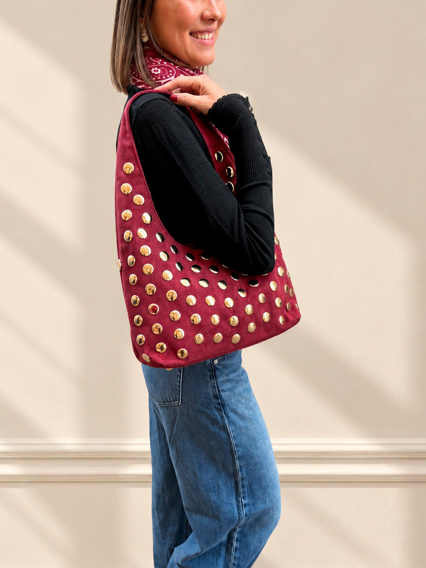 sac hobo clouté bordeaux tendance pour femme