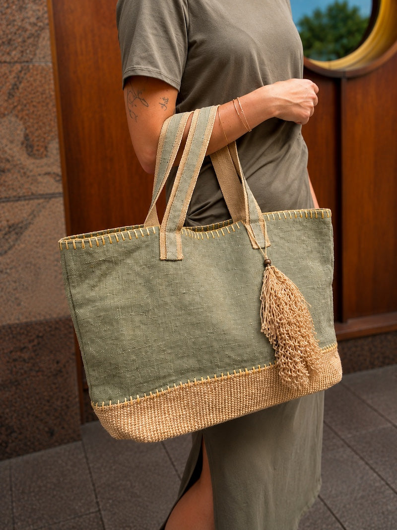 Sac cabas en tissu kaki - Bohème et tendance