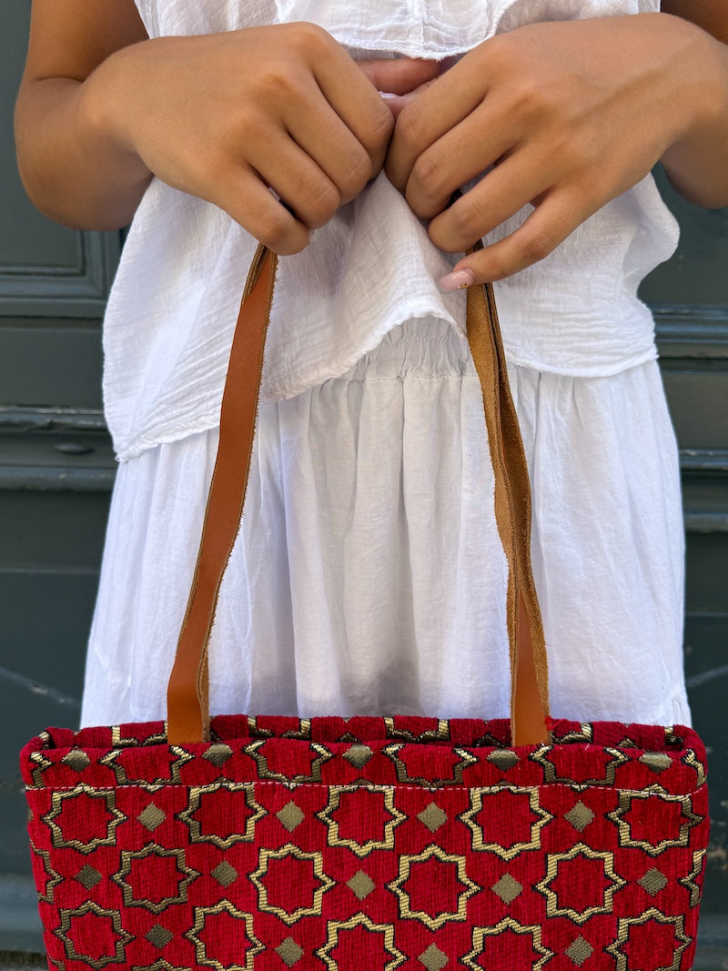 Sac marocain en cuir et tissu