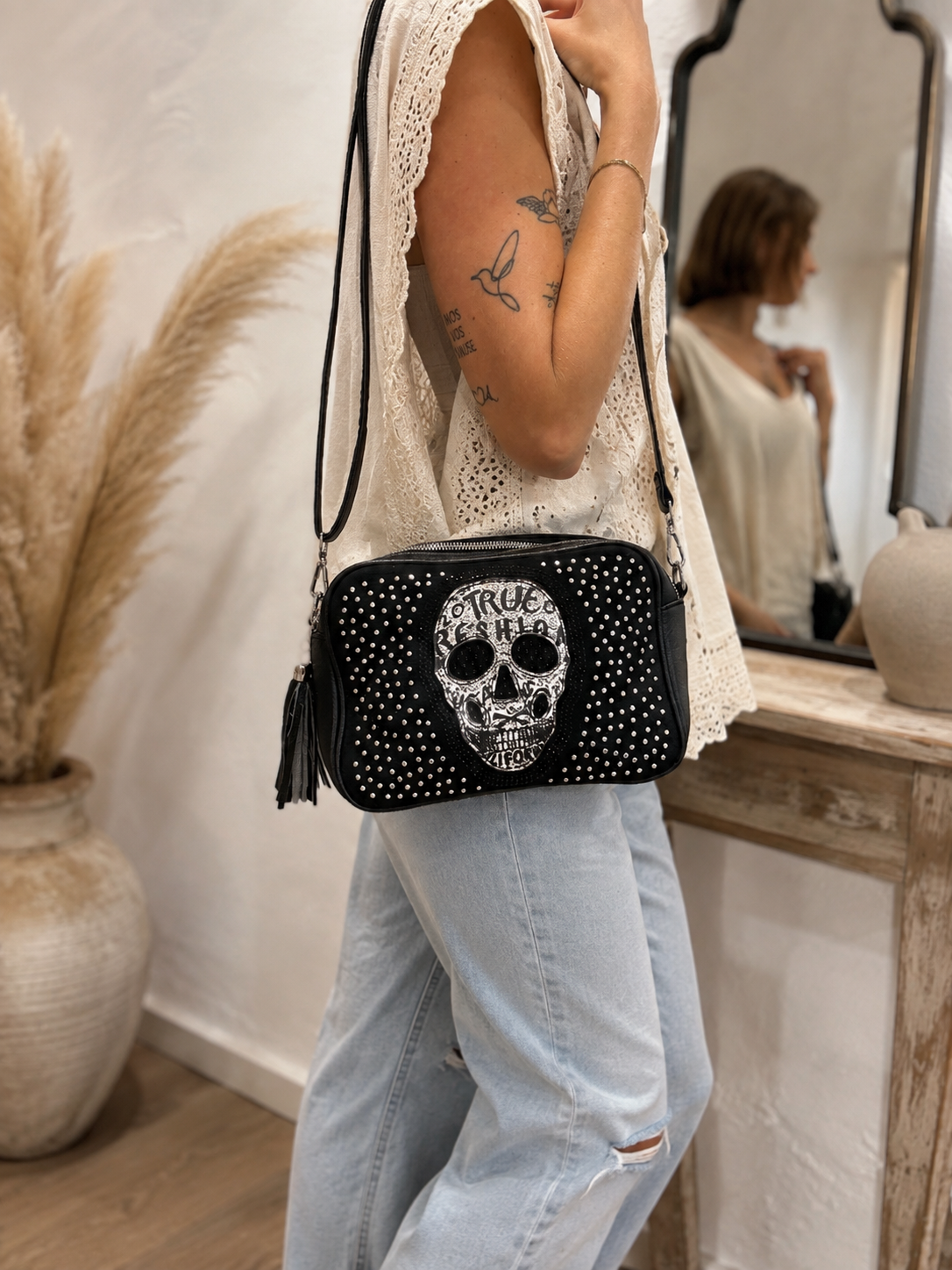sac tête de mort à strass tendance pour femme