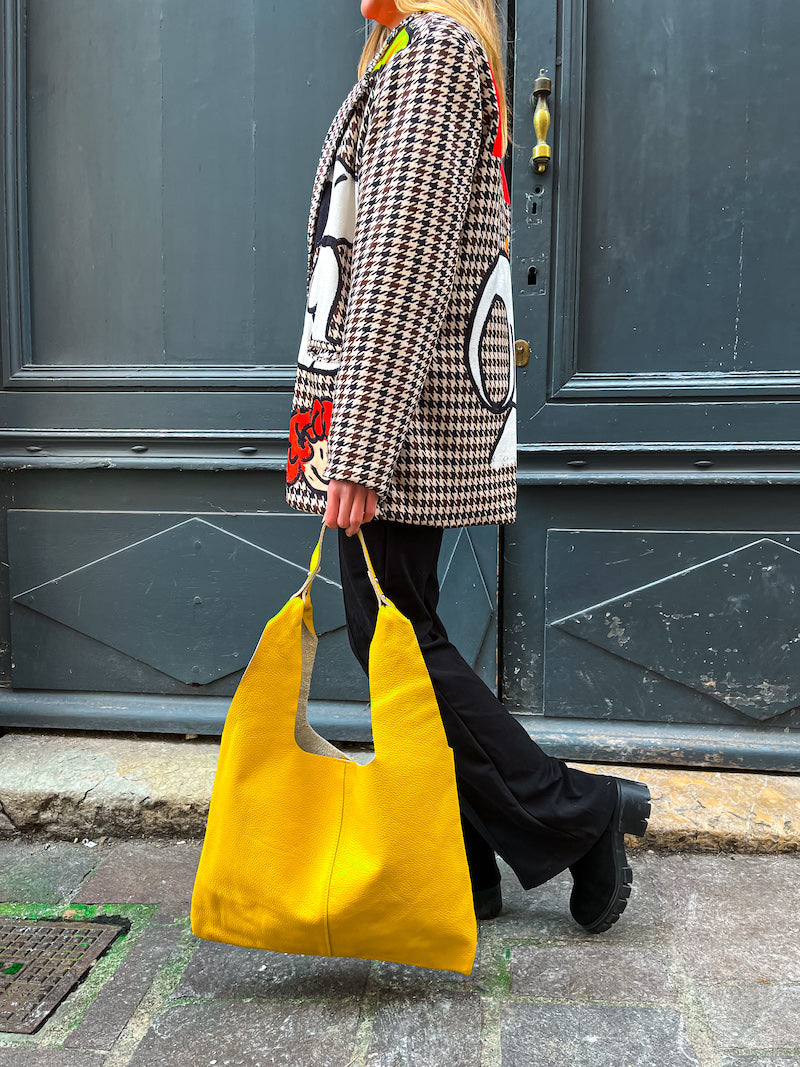 Sac cabas en cuir jaune véritable