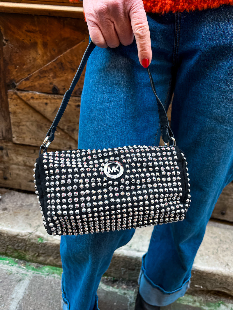 Sac à main noir strassé