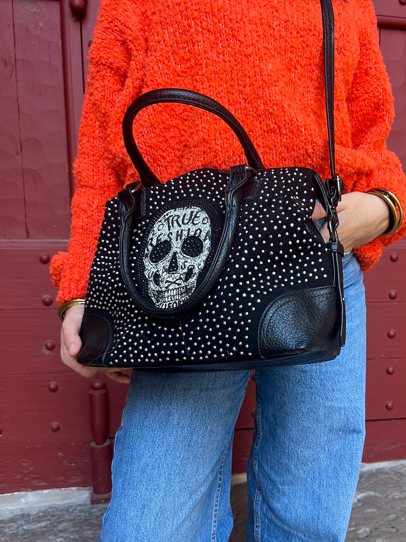Sac à main noir à strass calavera