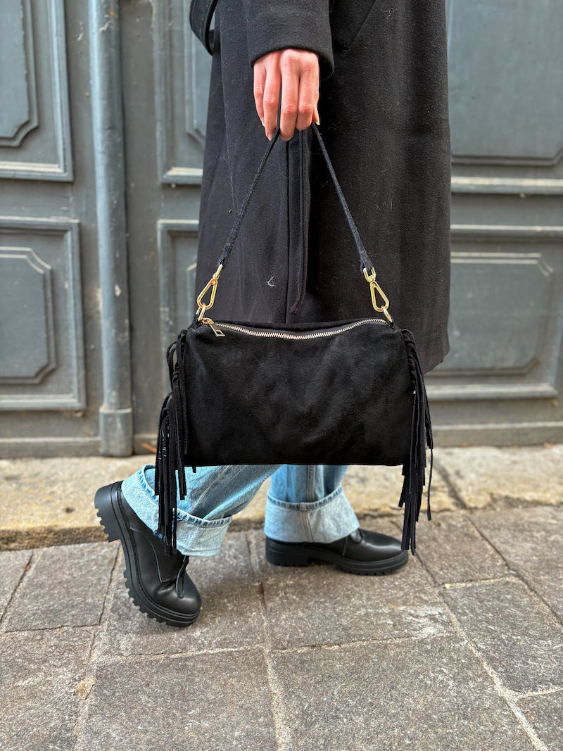 Sac à franges en daim noir
