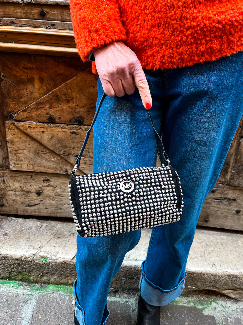 Sac à main noir strassé