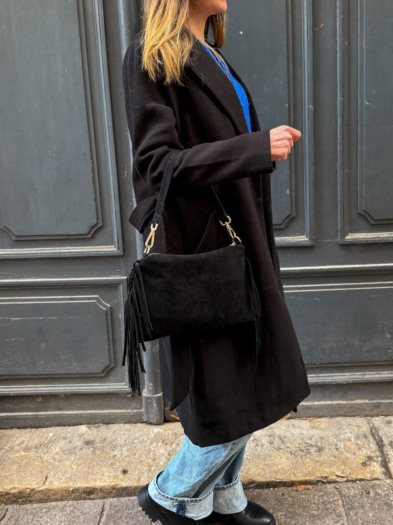 Sac à franges en daim noir
