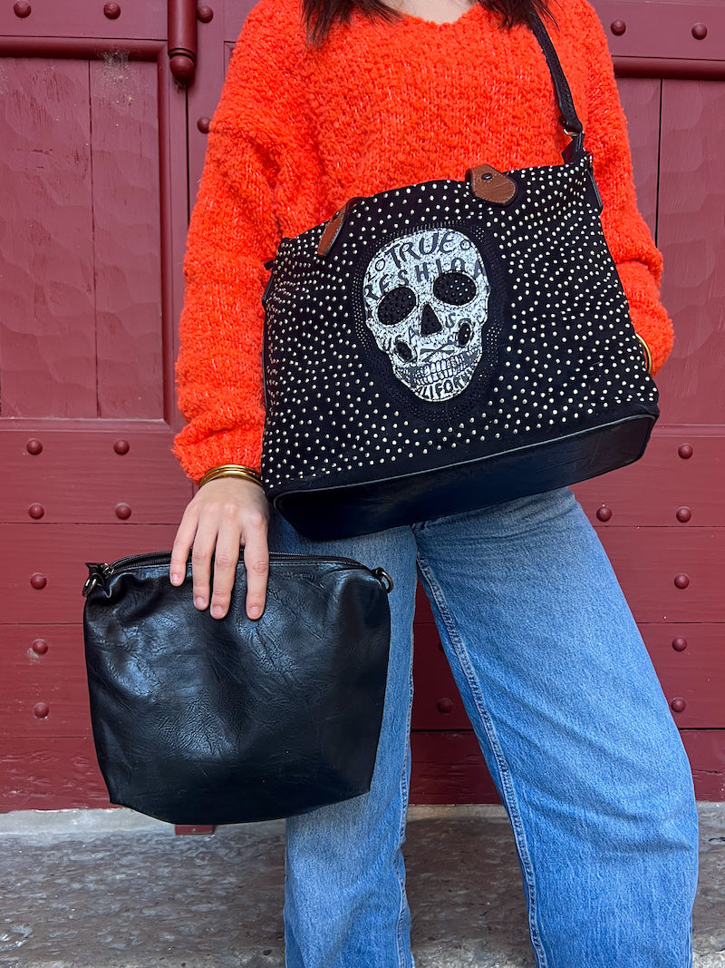 Sac gothique tête de mort strass