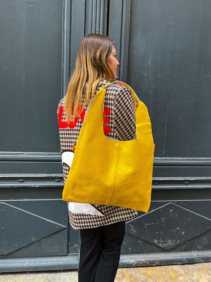 Sac cabas en cuir jaune véritable