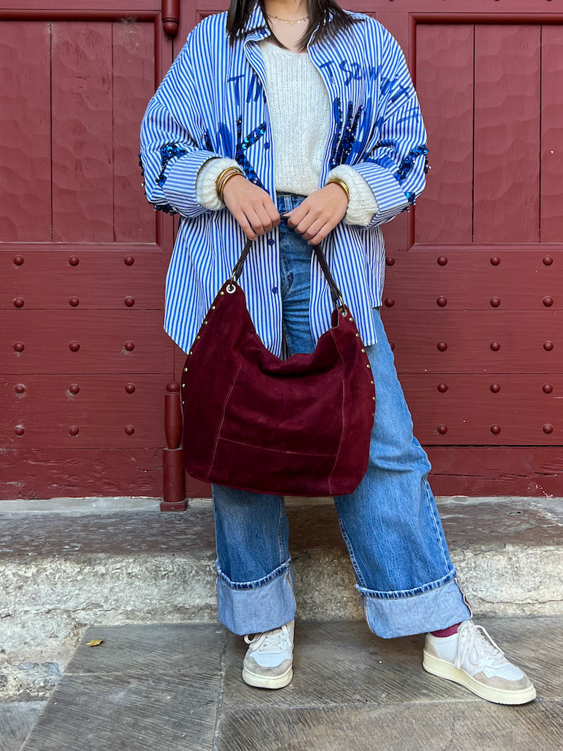 Sac à main en daim bordeaux