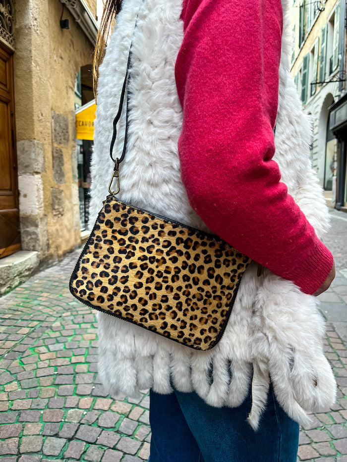 Sac bandoulière en cuir imprimé léopard